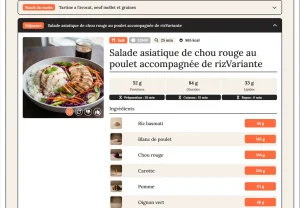 Les recettes détaillées avec les apports nutritionnels