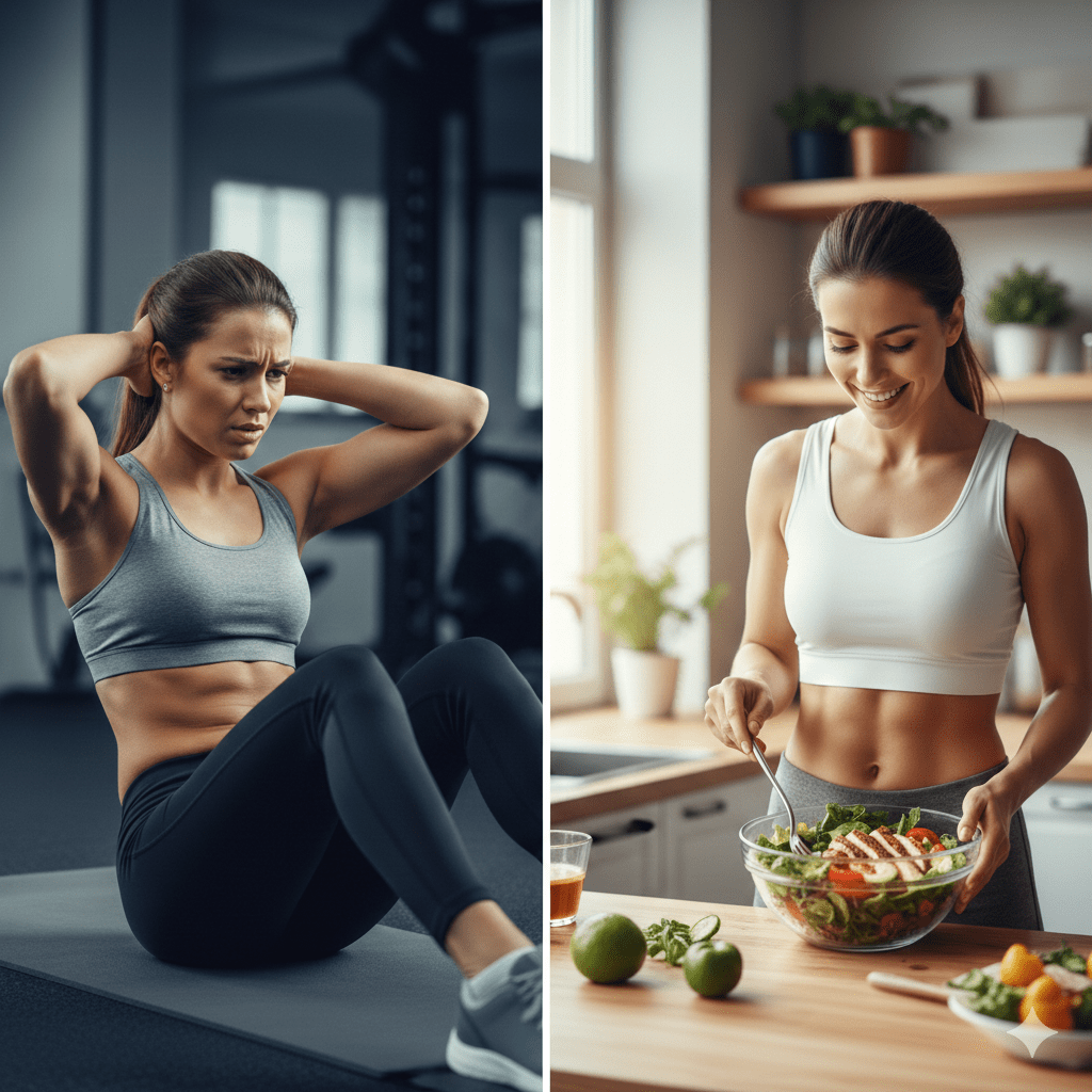 Comparaison entre exercices d'abdos et alimentation équilibrée pour perdre de la graisse abdominale.